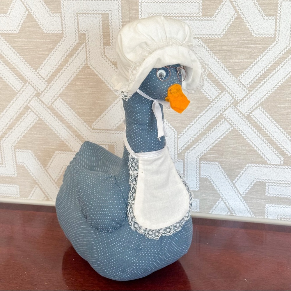 Vintage Blue & White Mother Goose Handmade Sewn Cottage Folk Art Farmhouse